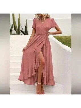 Elegant Pink Wrap Dress